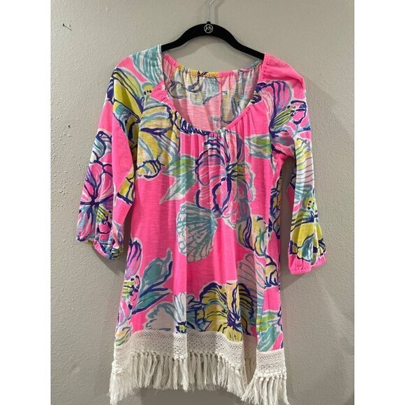 Lilly Pulitzer Beach Dress Womens Blouse Tunic Alia scoop Neck Fringe multicolor - Picture 1 of 7